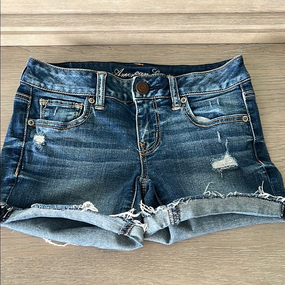 American Eagle Outfitters Blue Distressed Jean Shorts
